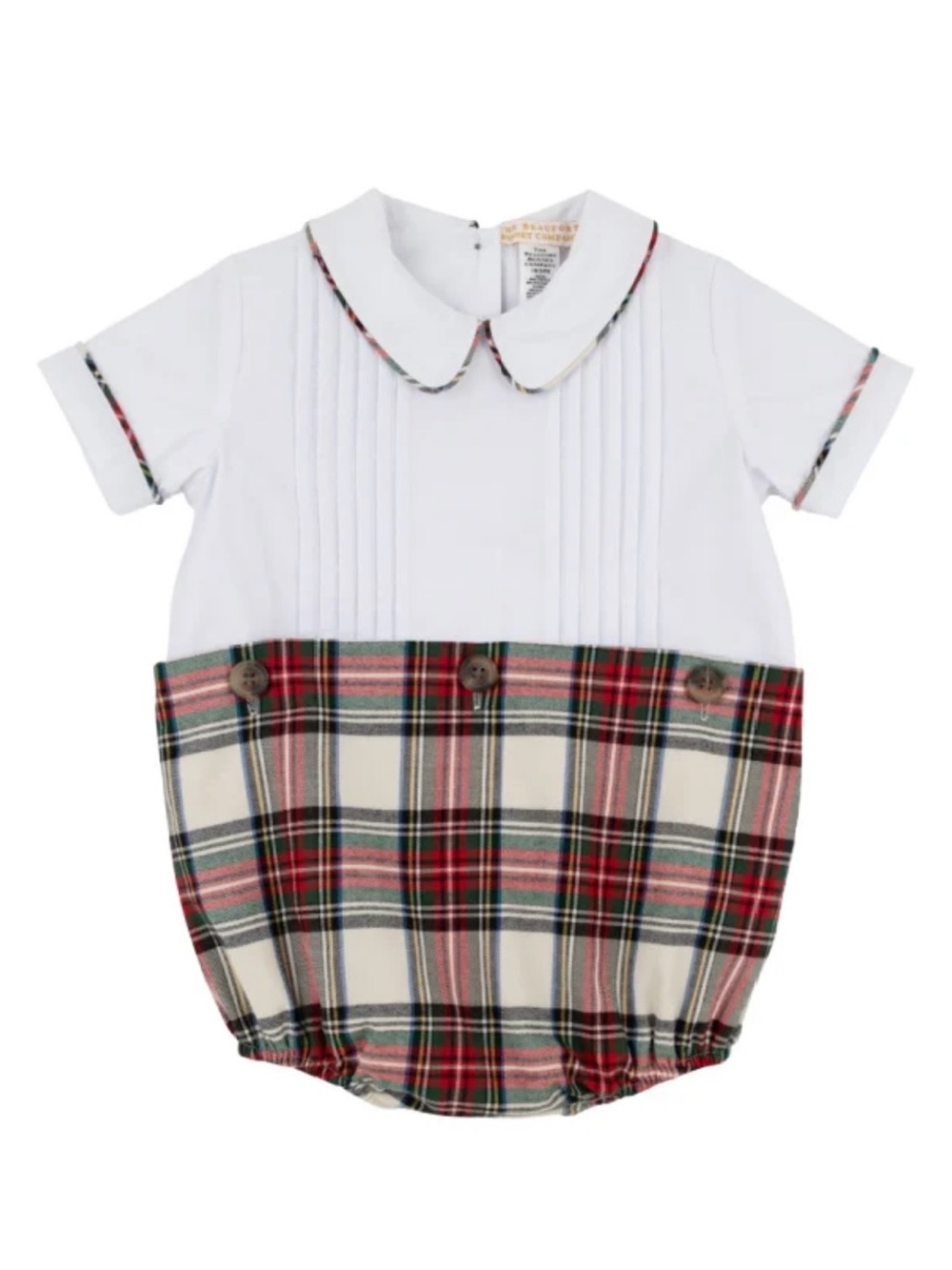 The Beaufort Bonnet Company White Top with Red and Green Plaid Baby One-Piece